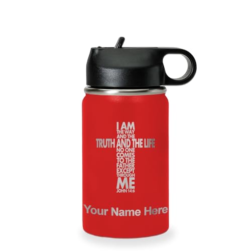 LaserGram Personalized 12oz Water Bottle, Bible Verse John 14-6 (Red) - color: Red, size: 12 Ounces