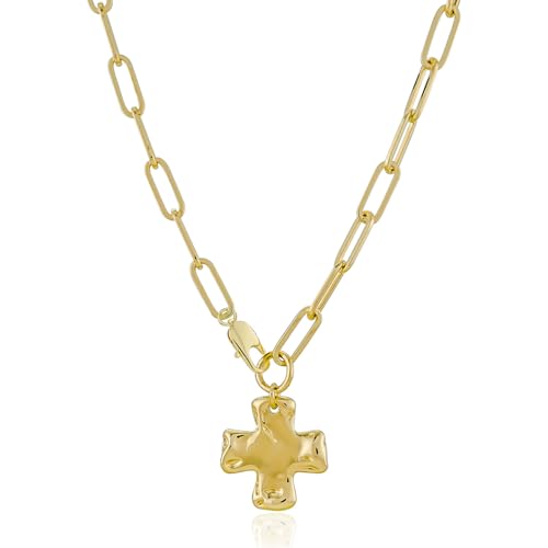 Chunky Cross Necklace for Women, 14K Gold Silver Pendant Necklace - color: Gold-Lobster Clasp-1 inch pendant