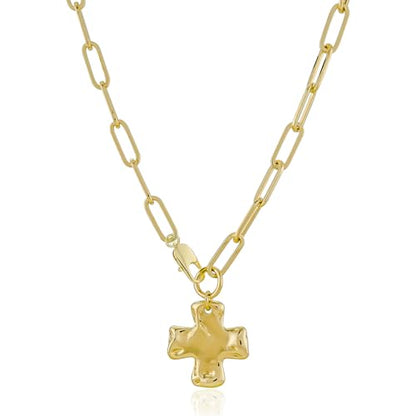 Chunky Cross Necklace for Women, 14K Gold Silver Pendant Necklace - color: Gold-Lobster Clasp-1 inch pendant