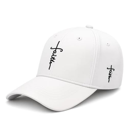 Christian Faith Cross Hats, Embroidered Baseball Caps for Men & Women - color: White