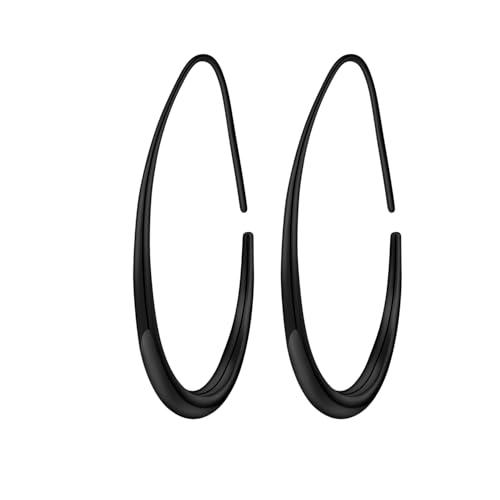 Lightweight Teardrop Hoop Earrings for Women - 14k Gold/White Gold Plated Large Oval Pull Through Hoop Earrings High Polished Statement Jewelry Gift for Women - color: Black 50*30