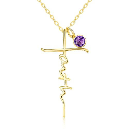 Faith Necklace White/Rose/Gold Birthday Gifts for Wife Her - color: 14K Gold-02-February