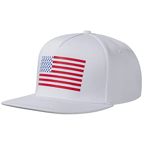 UALON Baseball Cap, Snapback Trucker Hat for Men & Women with American Flag and Adjustable, Breathable Mesh, Flat Bill Hats - color: White