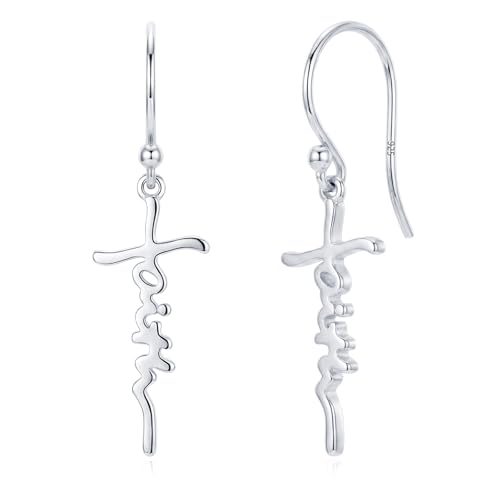 14K Gold Plated Sterling Silver Cross Drop Earrings - color: Cross-Silver