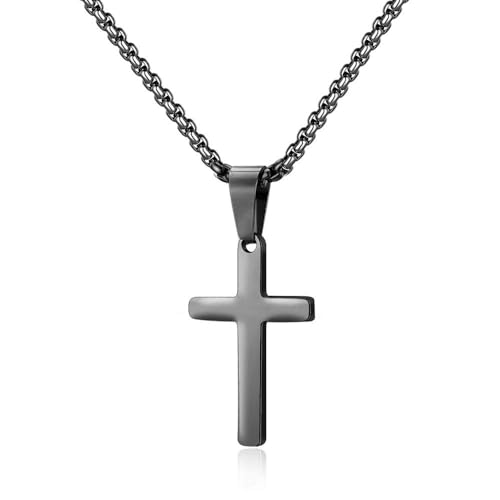 M MOOHAM Cross Necklace for Men, Stainless Steel Cross Chain - color: Black: Cross Pendant 1"*0.6"