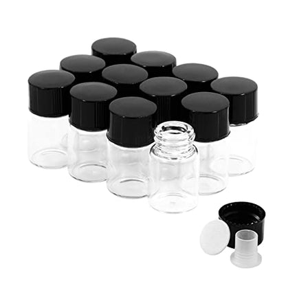 12PCS 2ml Clear Glass Small Vials with Screw Caps & Plastic Stoppers - size: 2ml