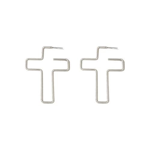 Cross Hoop Earrings Big Circle Hoop Earrings for Women Christian Jewelry - color: C-S