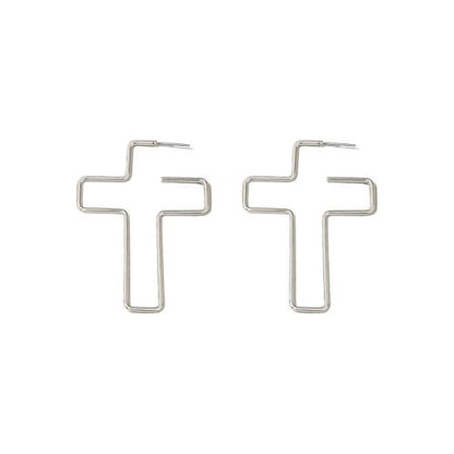 Cross Hoop Earrings Big Circle Hoop Earrings for Women Christian Jewelry - color: C-S