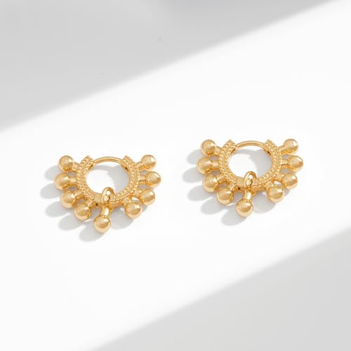 VACRONA Gold Heart Hoop Earrings Huggie Earrings for Women 14k Gold Plated Small Hoops Earrings - color: gold ball