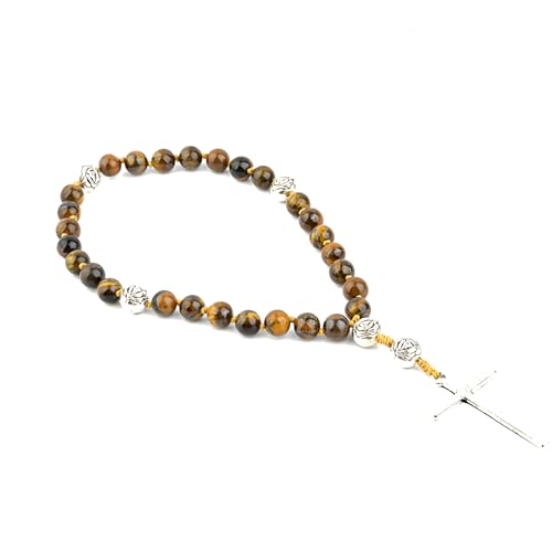 KIKILA Handmade 8mm Anglican Prayer Beads Rosary Natural Stone Beads with Cross Custom Rosary - style: Tiger Eye