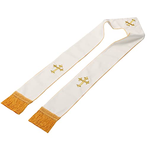 BLESSUME 1PC Clergy Mass Stole Cross Embroidered Wedding Stole - color: White/Gold 2