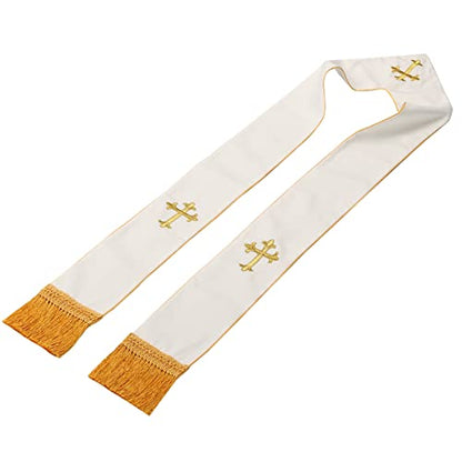 BLESSUME 1PC Clergy Mass Stole Cross Embroidered Wedding Stole - color: White/Gold 2
