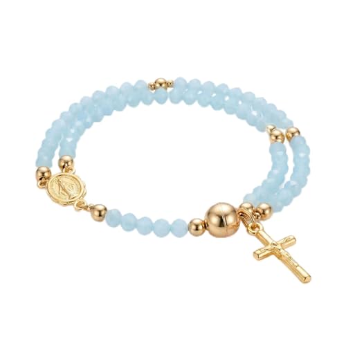 Cross Rosary Bracelet for Women Handcrafted Crystal Virgin Mary Cross Beaded Bracelets Christian Faith Link Bracelets Crucifix Religious Christian Faith Jewelry - color: Blue