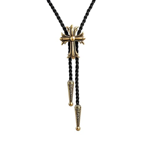 Fashionable Cross Bolo Tie Multi-Color Cross Shield Necktie - color: Retro Gold-style 2