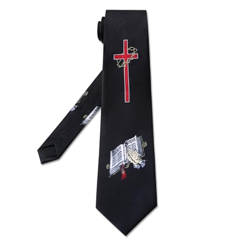 Mens Religious Necktie 3.27" (8.3CM) Christian Cross Jesus Easter Ties - color: Bible - Black