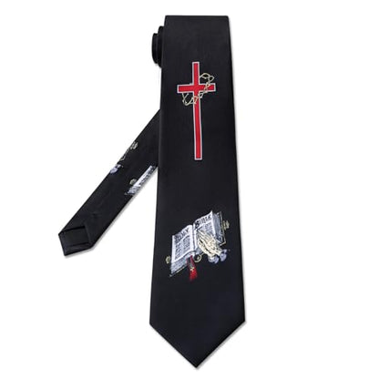 Mens Religious Necktie 3.27" (8.3CM) Christian Cross Jesus Easter Ties - color: Bible - Black