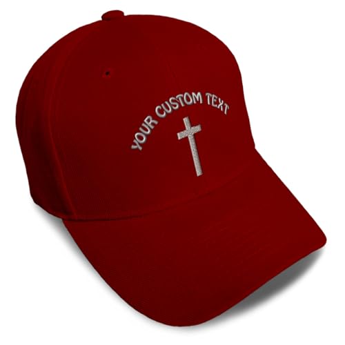 Custom Baseball Cap Cross Silver Christ Jesus God Faith Christian Hats - color: Burgundy Personalized Text Here