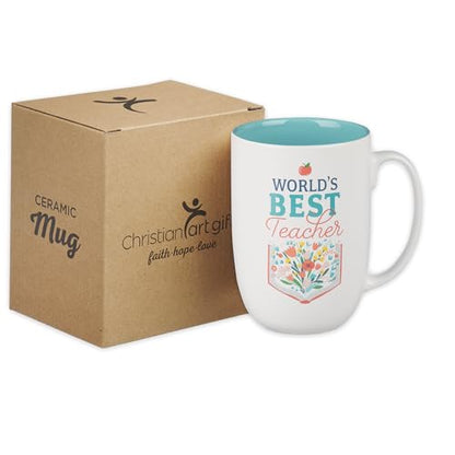 Christian Art Gifts Floral Ceramic Coffee Mug: World's Best Teacher, 15 oz. - color: Multicolor/Best Teacher