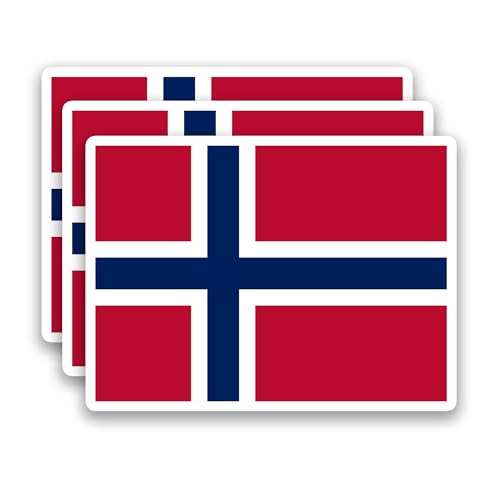 (3Pcs) Norway Flag Stickers – Norwegian National Flag Vinyl Decals - color: Norway
