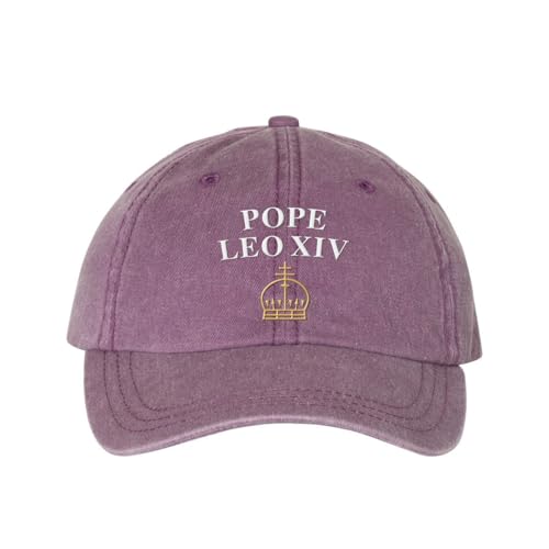 Pope Leo XIV with Crown Embroidered Baseball Cap Adjustable Cotton Dad Hat Pigment-Dyed - color: Wine