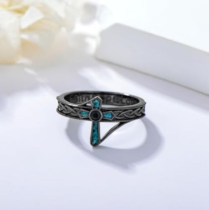 Cross Rings 925 Sterling Silver for Women Christian Religious Jewelry Faith Gifts for Mom Wife Girlfriend Her - color: Black-1
