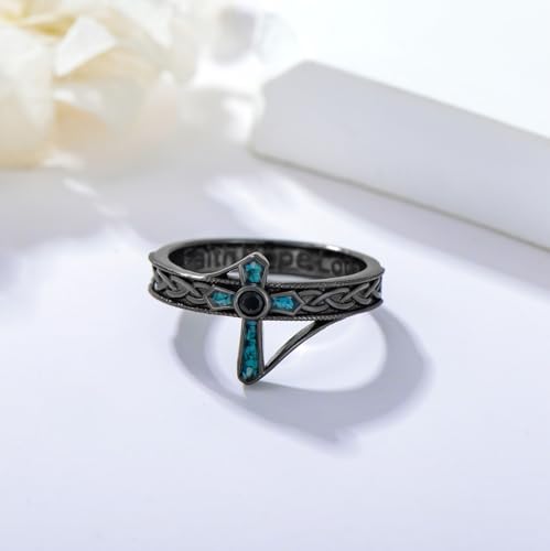 Cross Rings 925 Sterling Silver for Women Christian Religious Jewelry Faith Gifts for Mom Wife Girlfriend Her - color: Black-1