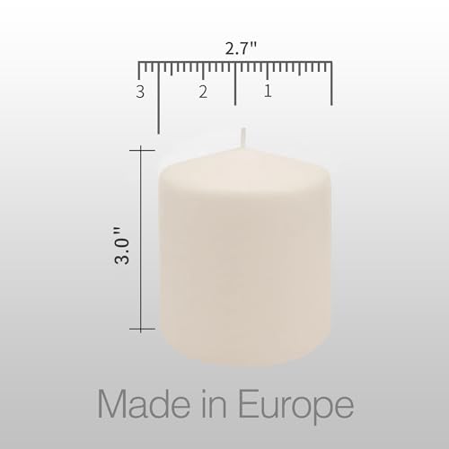 Pillar Candles - 2.7x3 inch | 30 Hours Burning, 6 Count - White Unscented Smokeless European Pillar Candles - Perfect for Wedding, Parties, Spas, Home Gatherings and Dinner - size: 27X27P