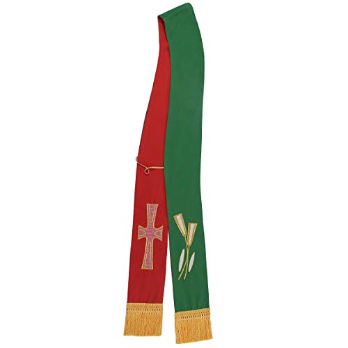 BLESSUME Cross Deacon Reversible Stole Church Cleric Stole - color: Red/Green