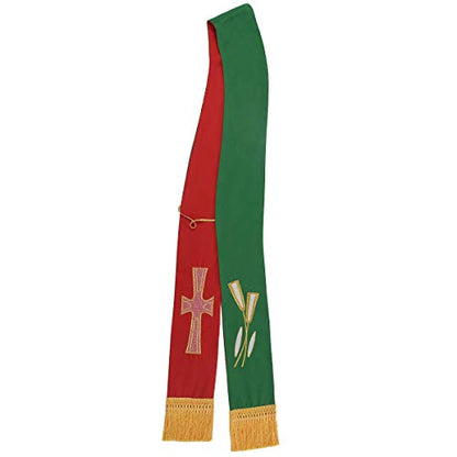 BLESSUME Cross Deacon Reversible Stole Church Cleric Stole - color: Red/Green