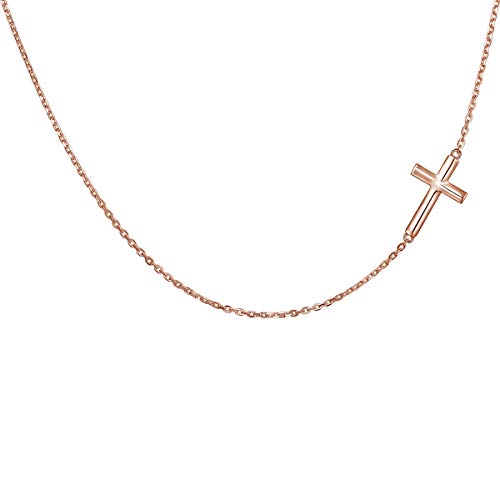 DAOCHONG S925 Sterling Silver Sideways Cross Choker Necklace 14+4 Inch - color: Rose gold-tone