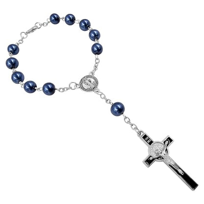 TALISMAN4U St Benedict One Decade Catholic Rosary for Car Rearview Mirror - color: Blue Car Rosary