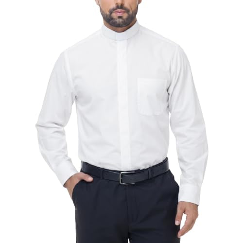 Men's Long Sleeve Clergy Shirt Tab Collar - color: White, size: Small