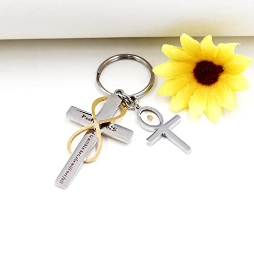 Uloveido Stainless Cross Infinity Keychain Mustard Seed Charms Psalm 46:5 Christian Bible Quote Keyring Baptism Gift - style: Oval Cross