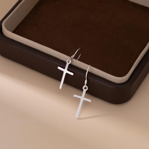 SLUYNZ 925 Sterling Silver Cross Dangle Earrings for Women Teens Cross Drop Earrings Dangle - color: A-SILVER