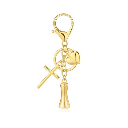 Initial Bag Charms Keychains Women, Cross Cute Heart Letter Key Chain Purse Backpack Handbags Keychain Christian Gift - color: Gold I