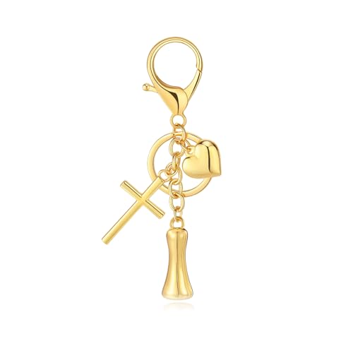 Initial Bag Charms Keychains Women, Cross Cute Heart Letter Key Chain Purse Backpack Handbags Keychain Christian Gift - color: Gold I