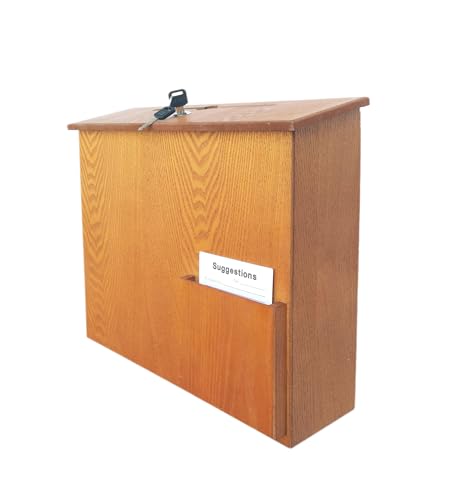 FixtureDisplays® Wood Ballot Box, Collection Donation Charity Suggestion Fund-Raising Box Medium Oak MDF 27270-FBA