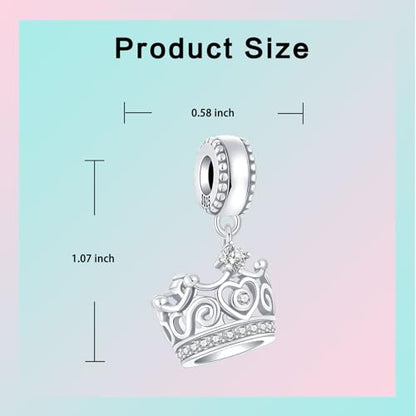 LUXILLA 925 Sterling Silver Charm Golden Family Tree Sparkling Cross Cute Dragon Charms Fits Bracelets Necklace Pendant Bead Jewelry Gift for Women Family Friends - color: Crown Dangle Charm