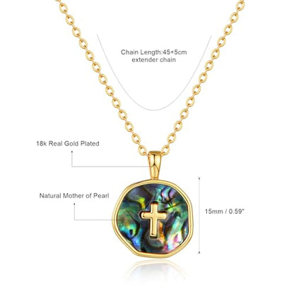 Gold Enamel Mini Cross Necklace Tiny Mother of Pearl Cross Necklace Religious Christian Gift for Baptism First Communion Christmas - color: big mother of pearl cross (15mm)-colorful