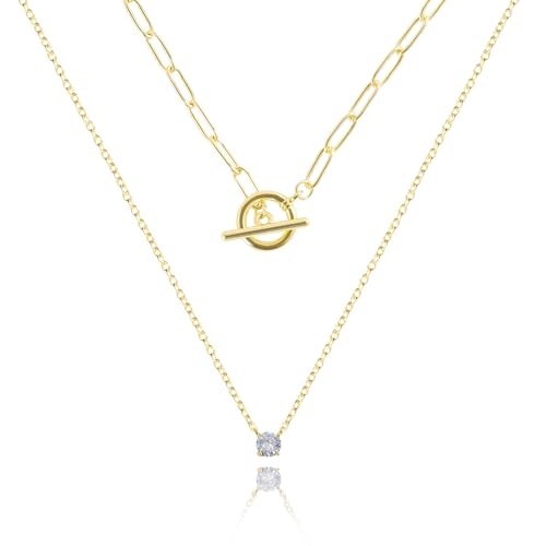 Layered Necklaces for Women | 14K Gold Plated Stackable Choker Necklace Set - Dainty Jewelry Gift - style: 2PCS-Gold Cubic zirconia layered necklaces