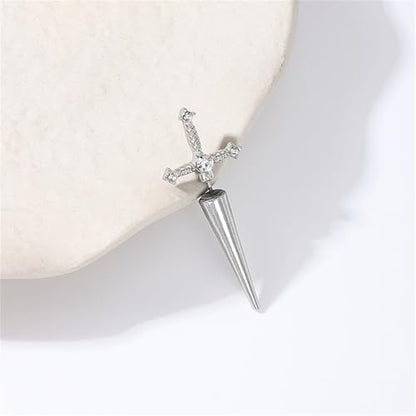 Gothic CZ Cross Sword Stud Earrings for Women Unisex - color: Silver