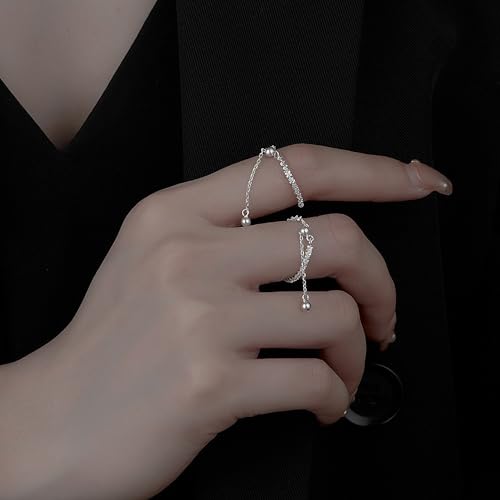 925 Sterling Silver Adjustable Link Chain Rings for Women Daughter - color: Silver