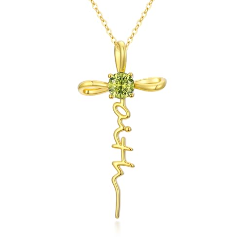 Gold Birthstone Faith Cross Infinity Necklace 14K Gold Religious Cross Pendant Necklaces with Birthstone Jewelry Christian Faith Mothers Day Gifts for Mom Wife Daughter - style: Gold-8