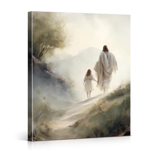 Christian Jesus Wall Art Decor - Vintage Follow Me Jesus Canvas Print Picture Religious Wall Decor for Home Farmhouse Prayer Room 8x10 Inch Framed - color: color-N