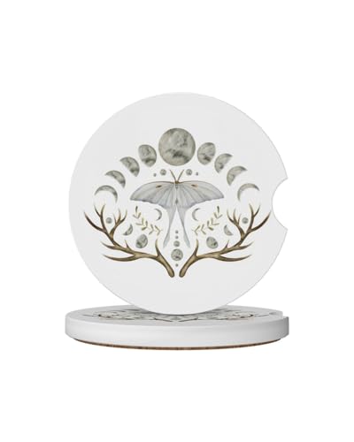 Ceramic Car Cup Coasters 2PCS - White Butterfly - color: White Butterfly