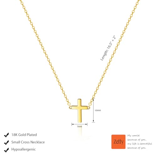 Zeffy Cross Necklace for Women,18K Gold/Silver Plated Tiny Cubic Zirconia Cross Pendant Necklace for Women Simple Layered Cross Necklaces for Women - color: Gold Tiny Cross