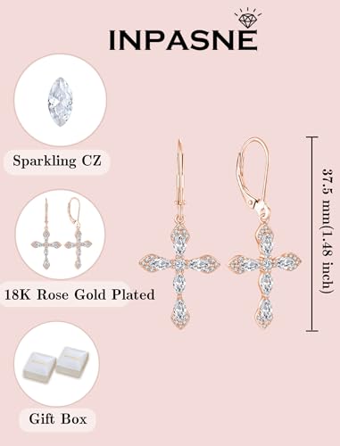 Birthstone Cross Earrings for Women 925 Sterling Silver - color: 04 April - Zirconia - Rose Gold Plated