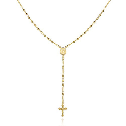 Barzel 18K Gold Plated Virgin Mary Rosary Bead Cross Necklace - Made In Brazil - size: 20 Inches