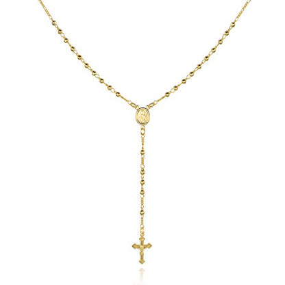 Barzel 18K Gold Plated Virgin Mary Rosary Bead Cross Necklace - Made In Brazil - size: 18 Inches