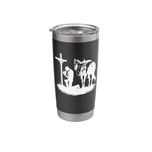 Praying Cowboy Kneeling Cross Western Bible Jesus Horse Stainless Steel Insulated Tumbler - color: Black